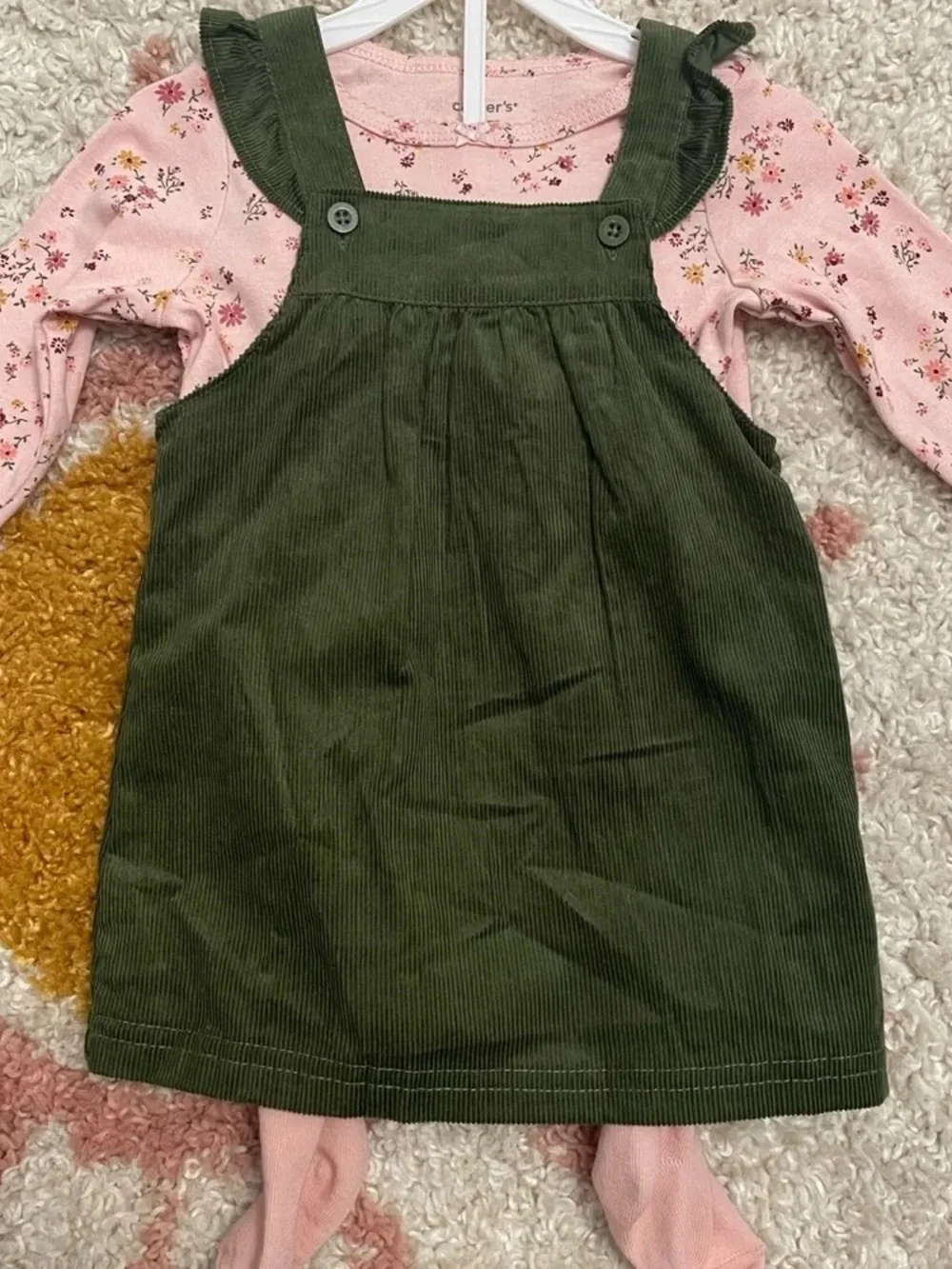 Carter's 3 Piece Olive Green Corduroy Dress & Bonus Book Variety of Sizes